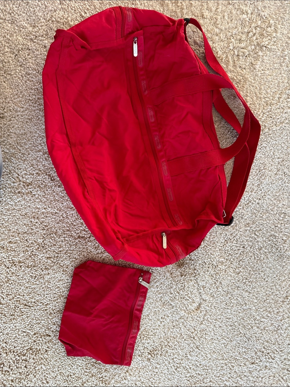 Lesportac Red Nylon Travel Tote with Matching Pouch